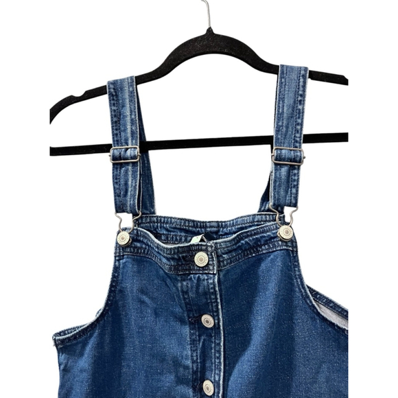 American Eagle Denim Jean Overalls Mini Dress Jumper Raw Hem Size XS Blue Casual - Picture 2 of 5
